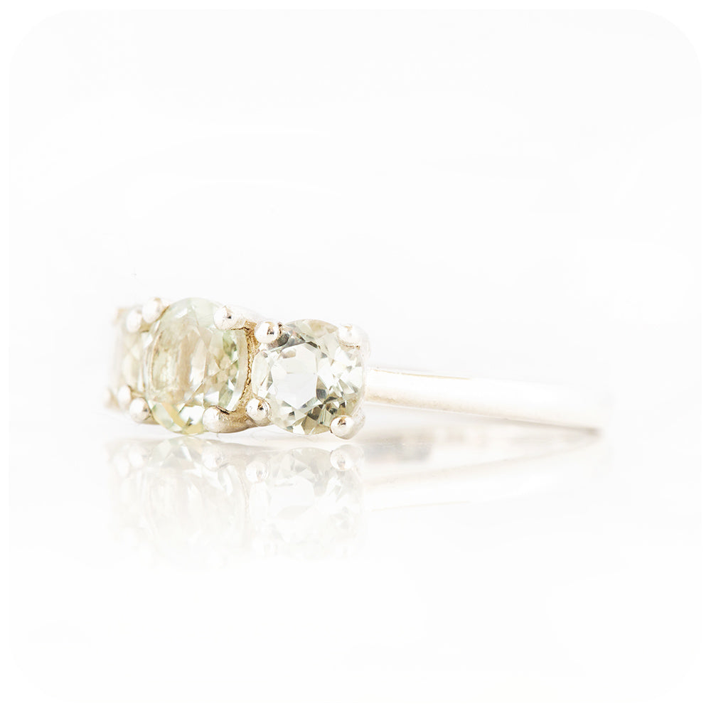 Round cut Prasiolite Trilogy Anniversary Ring - Victoria's Jewellery