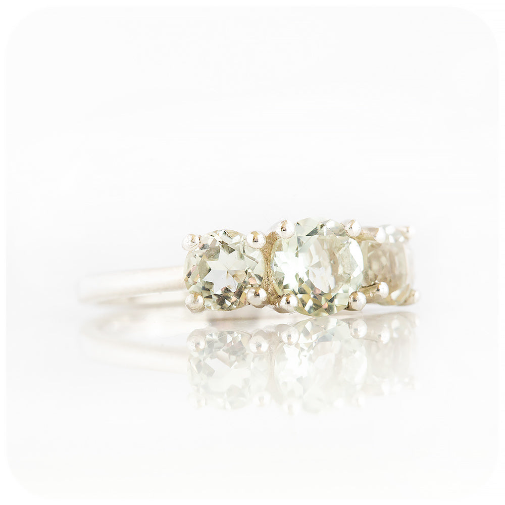 Round cut Prasiolite Trilogy Anniversary Ring - Victoria's Jewellery