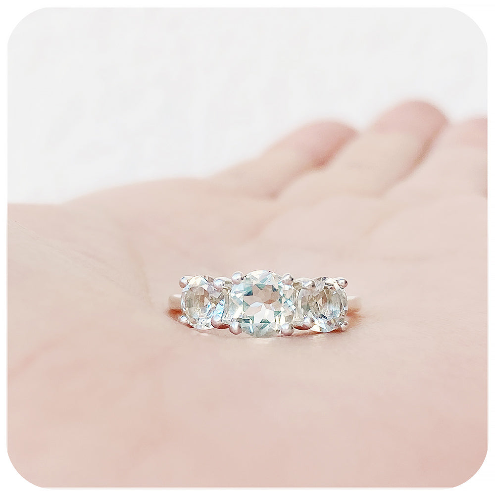 Round cut Prasiolite Trilogy Anniversary Ring - Victoria's Jewellery