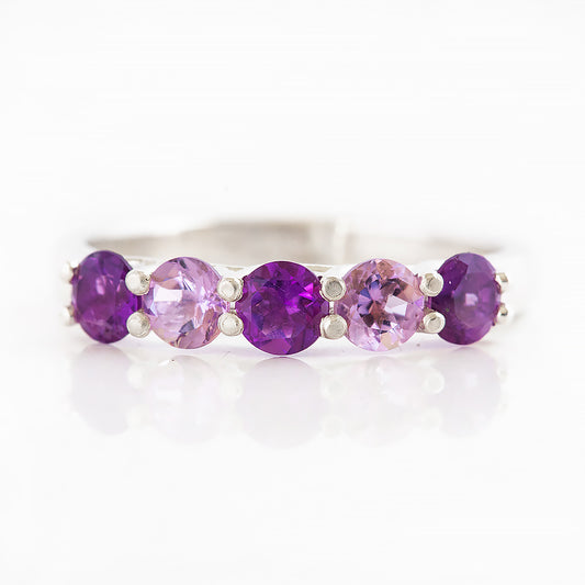 Danelle, a Purple and Pink Amethyst Half Eternity Trellis Ring