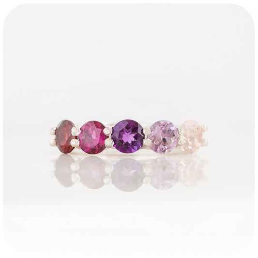 Garnet, Rhodolite, Amethyst and Rose Quartz Rainbow Eternity Ring - Victoria's Jewellery