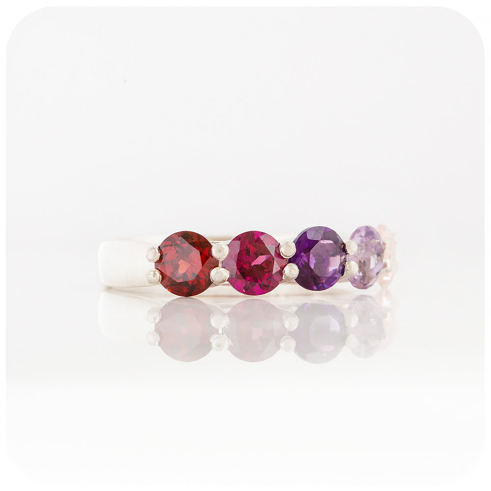 Garnet, Rhodolite, Amethyst and Rose Quartz Ombre Eternity Ring - Victoria's Jewellery