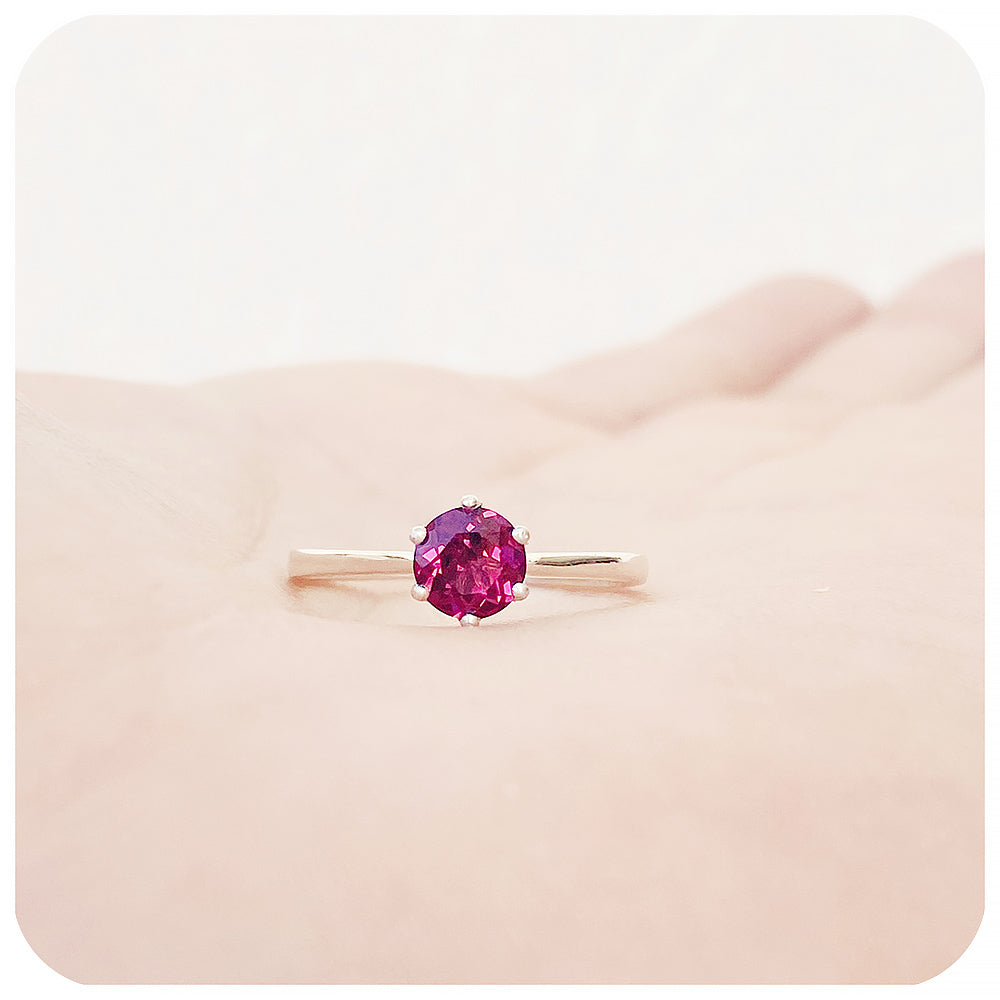 Tulip, a Six Claw Rhodolite Garnet Ring