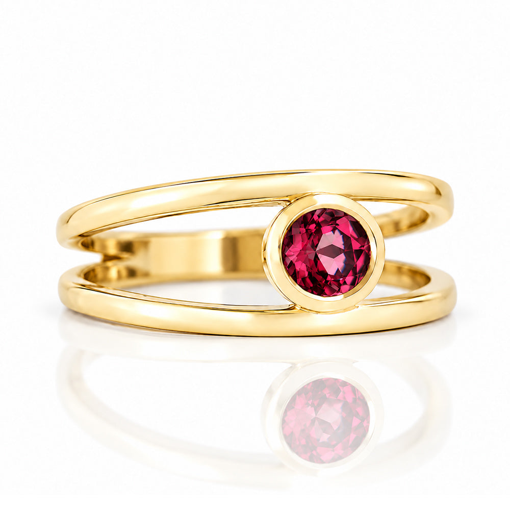 Harper, Round cut Rhodolite Garnet Split Band Ring - Victoria's Jewellery