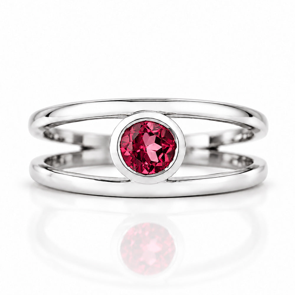 Harper, Round cut Rhodolite Garnet Split Band Ring - Victoria's Jewellery