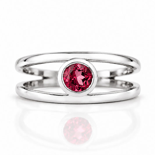 Harper, Round cut Rhodolite Garnet Split Band Ring - Victoria's Jewellery