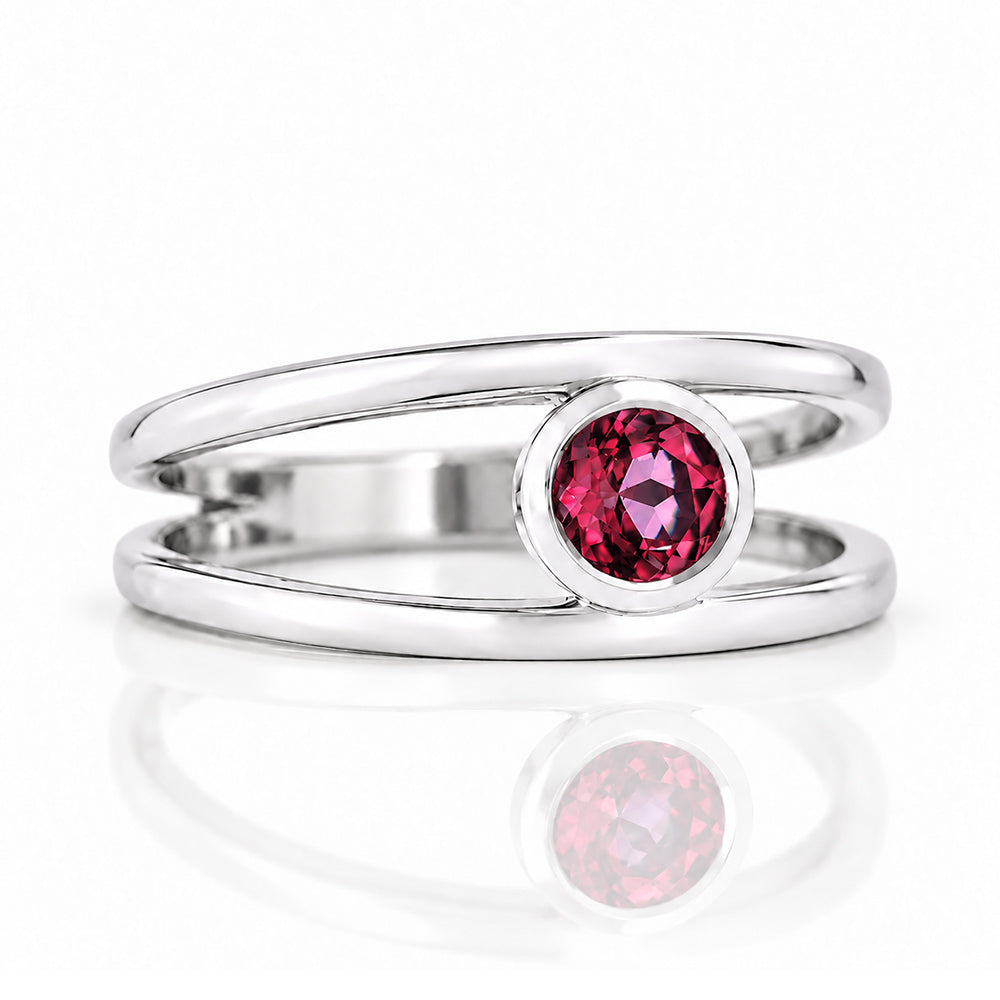 Harper, Round cut Rhodolite Garnet Split Band Ring - Victoria's Jewellery