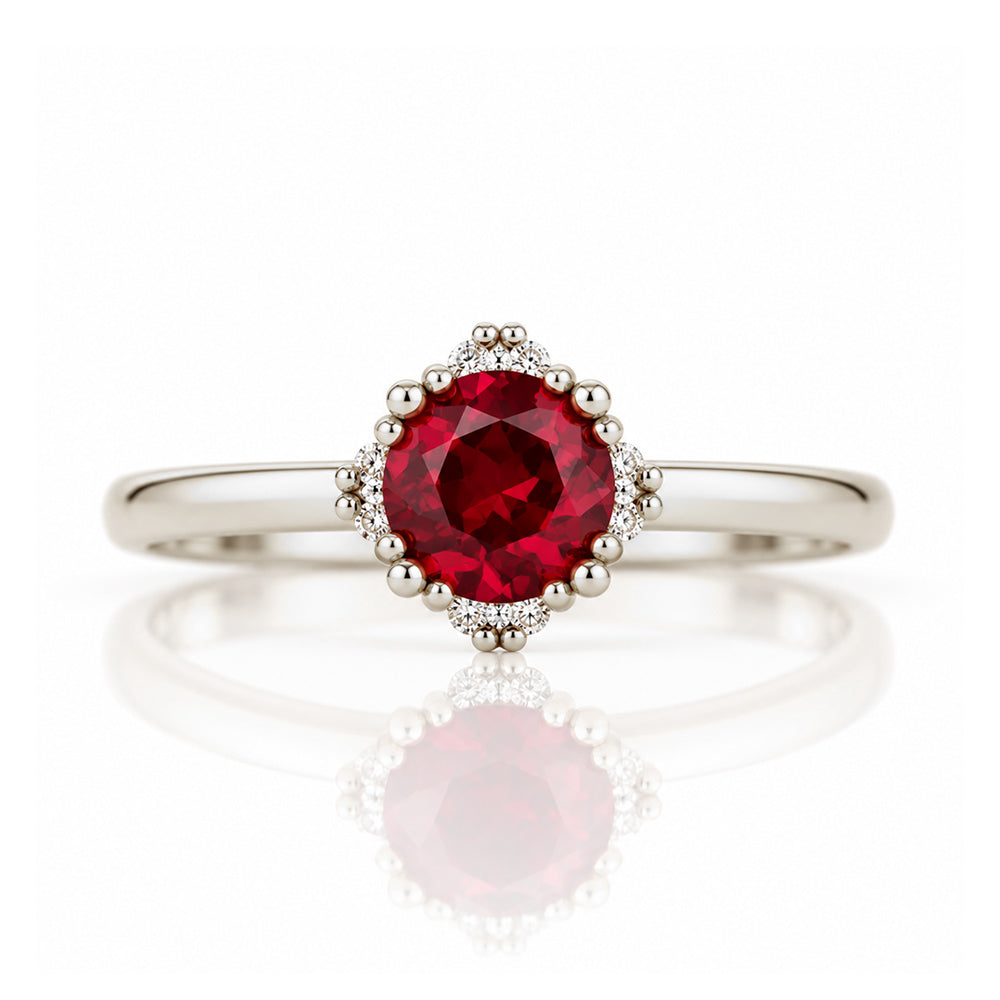 Evie, Lab Ruby and Diamond Engagement Ring - Victoria's Jewellery