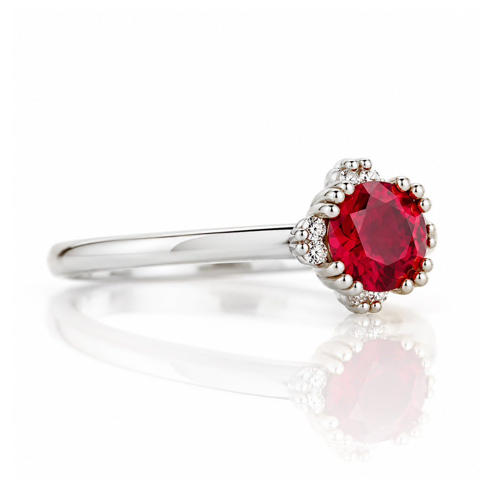 Evie, Lab Ruby and Diamond Engagement Ring - Victoria's Jewellery
