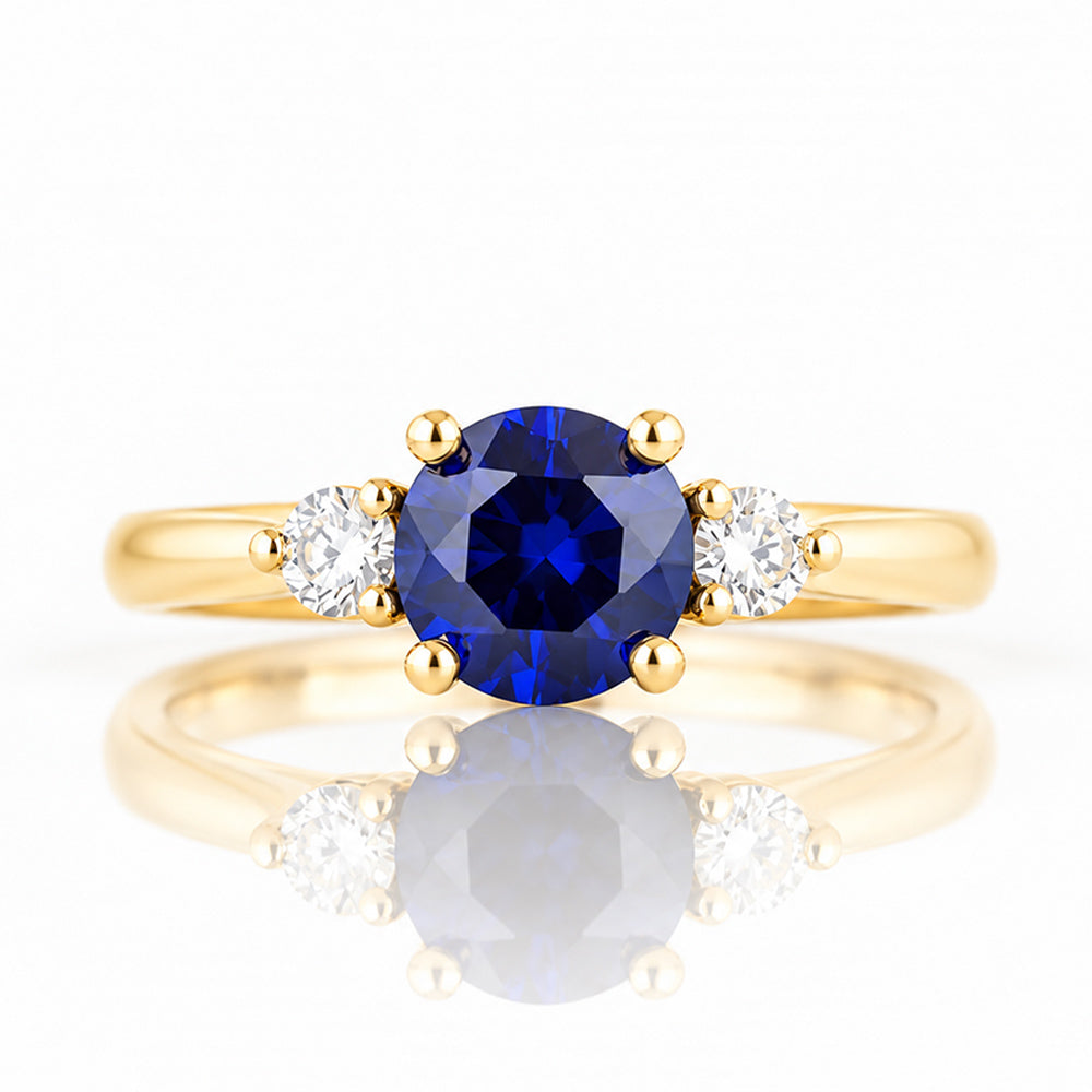 Lea, a Lab Sapphire and Diamond Trilogy Ring - Victoria's Jewellery