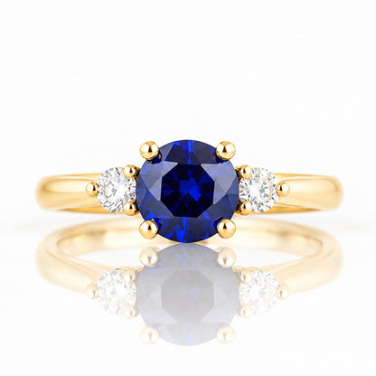 Lea, a Lab Sapphire and Diamond Trilogy Ring - Victoria's Jewellery