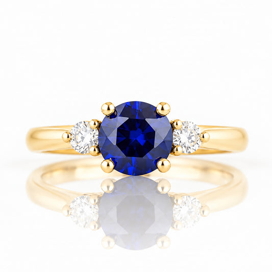 Lea, a Lab Sapphire and Diamond Trilogy Ring - Victoria's Jewellery