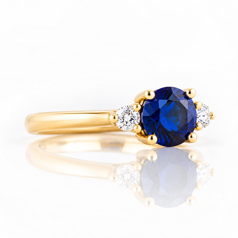 Lea, a Lab Sapphire and Diamond Trilogy Ring - Victoria's Jewellery