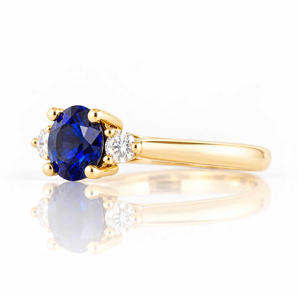 Lea, a Lab Sapphire and Diamond Trilogy Ring - Victoria's Jewellery