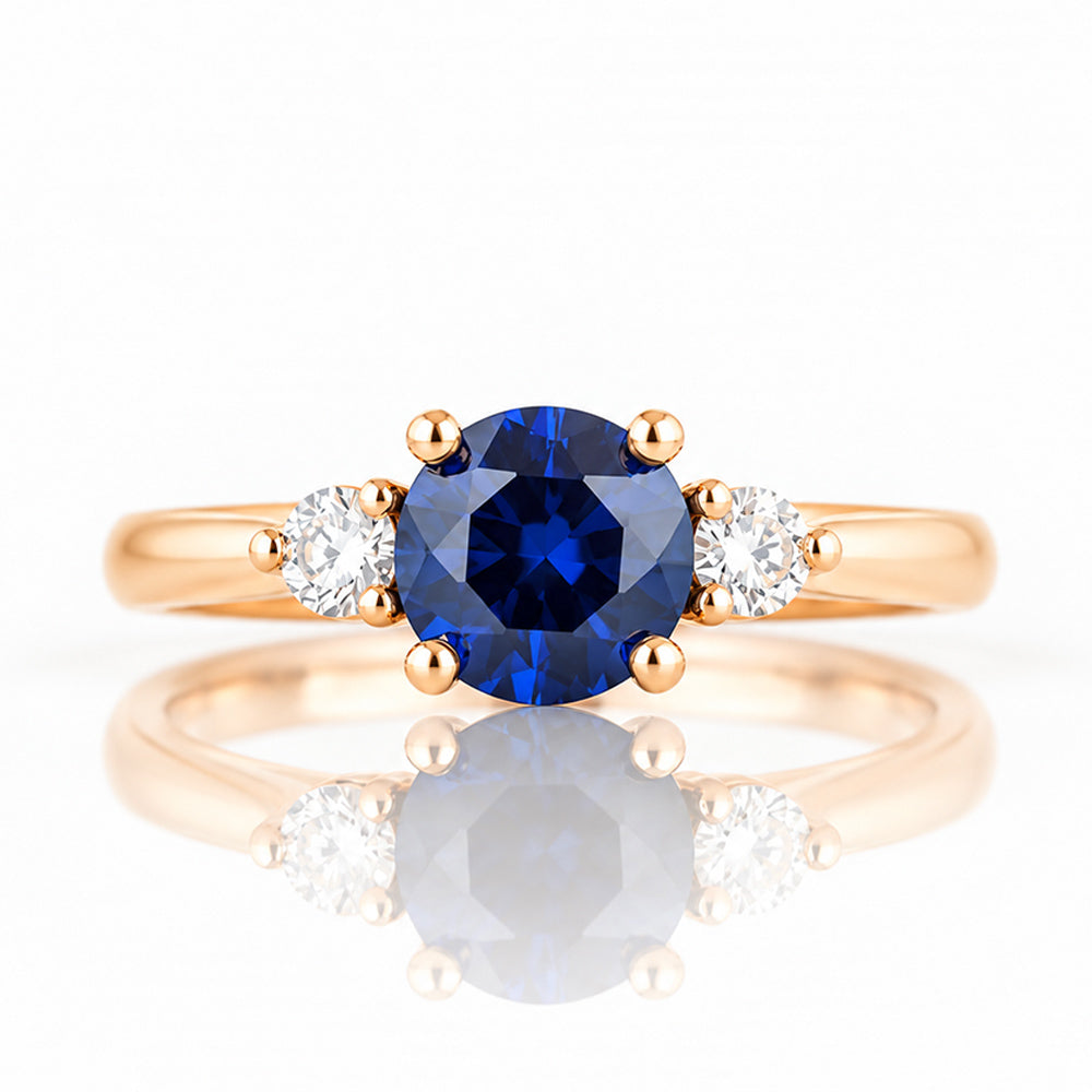 Lea, a Lab Sapphire and Diamond Trilogy Ring - Victoria's Jewellery