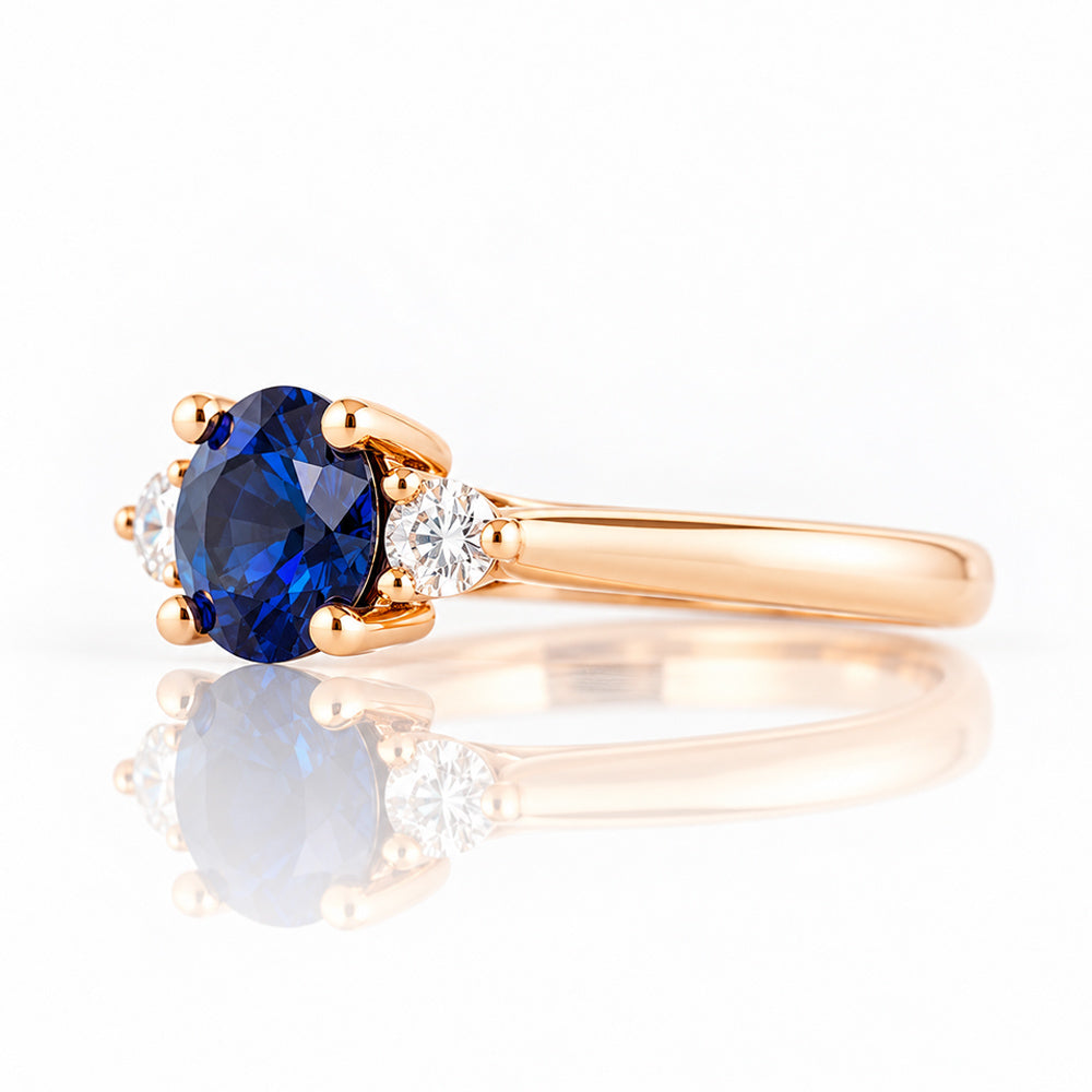 Lea, a Lab Sapphire and Diamond Trilogy Ring - Victoria's Jewellery