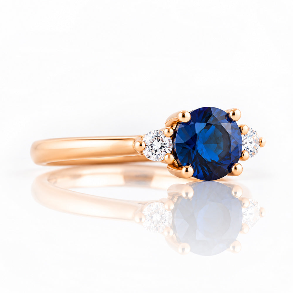 Lea, a Lab Sapphire and Diamond Trilogy Ring - Victoria's Jewellery