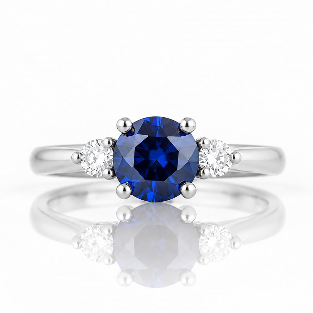 Lea, a Lab Sapphire and Diamond Trilogy Ring - Victoria's Jewellery