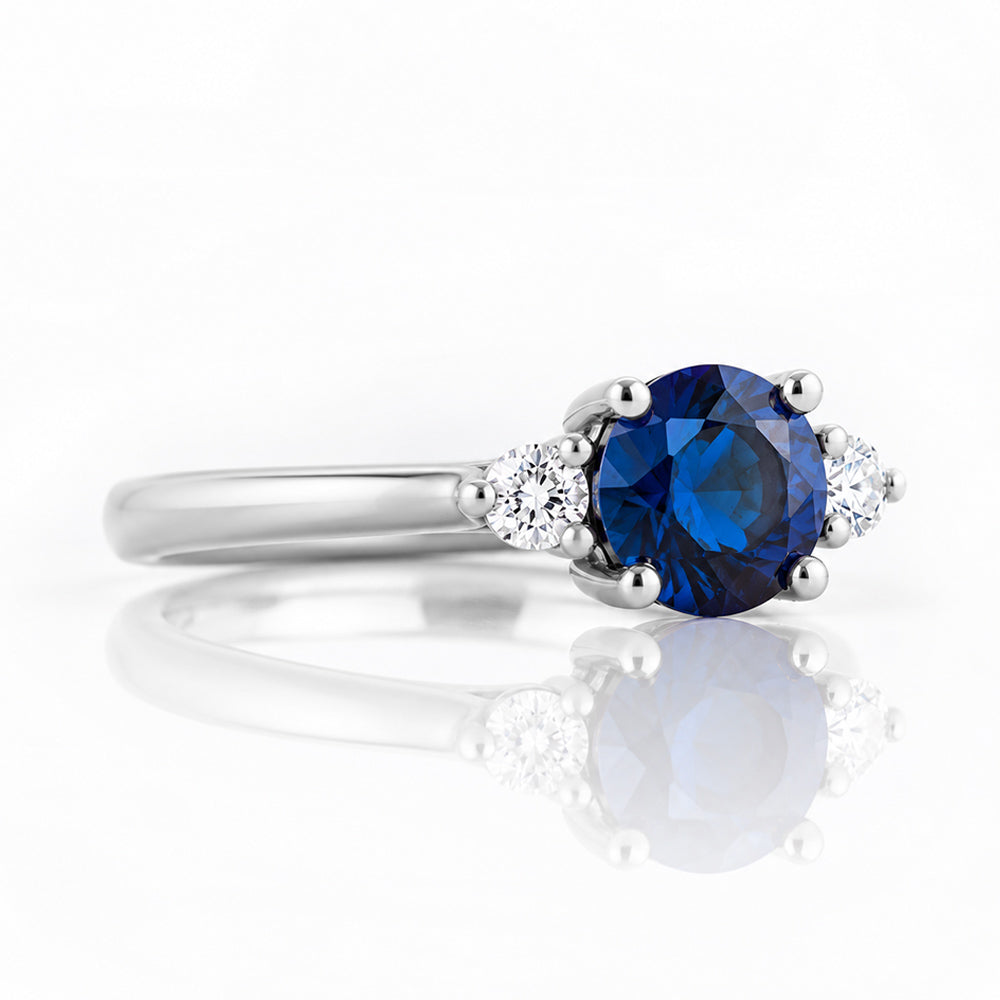 Lea, a Lab Sapphire and Diamond Trilogy Ring - Victoria's Jewellery