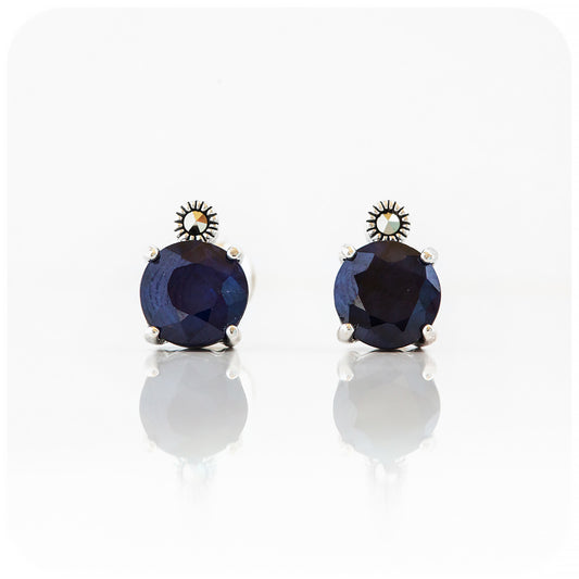 Round cut Sapphire and Marcasite Stud Earrings