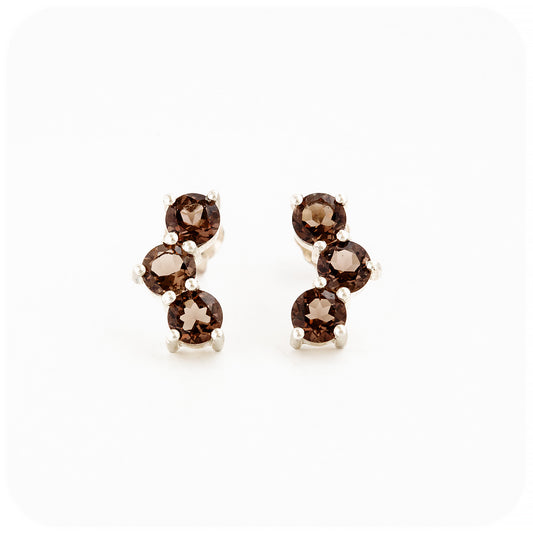 Round cut Brown Smokey Quartz Stud Earrings - Victoria's Jewellery