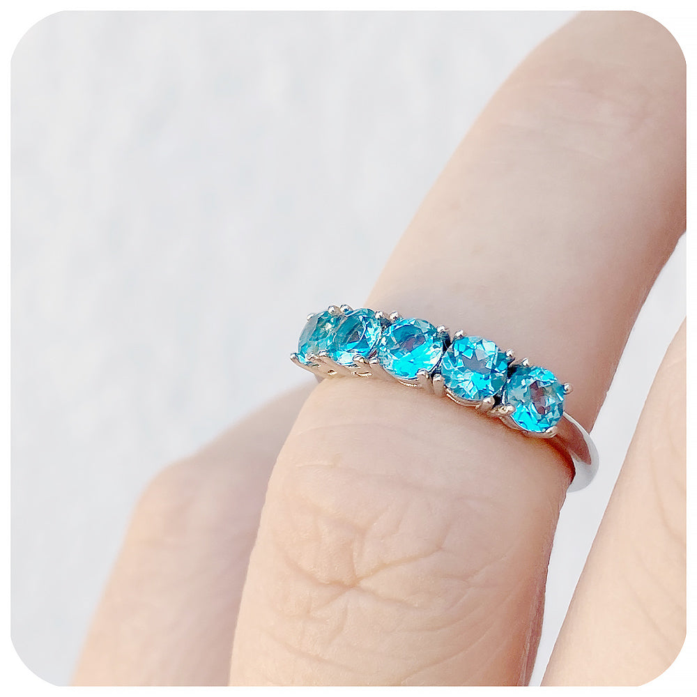 Round cut Swiss Blue Topaz half eternity stack anniversary ring - Victoria's Jewellery
