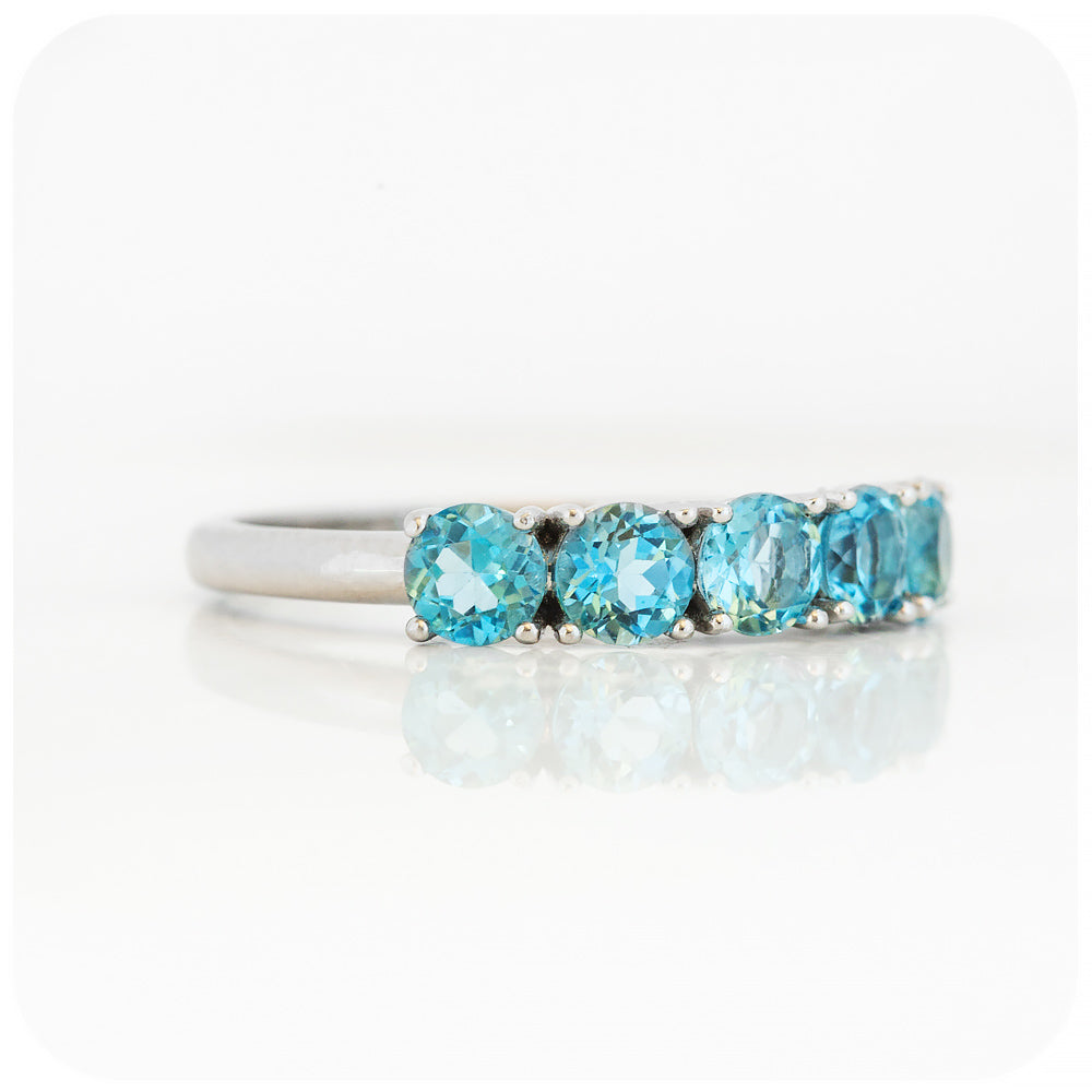 Round cut Swiss Blue Topaz half eternity stack anniversary ring - Victoria's Jewellery