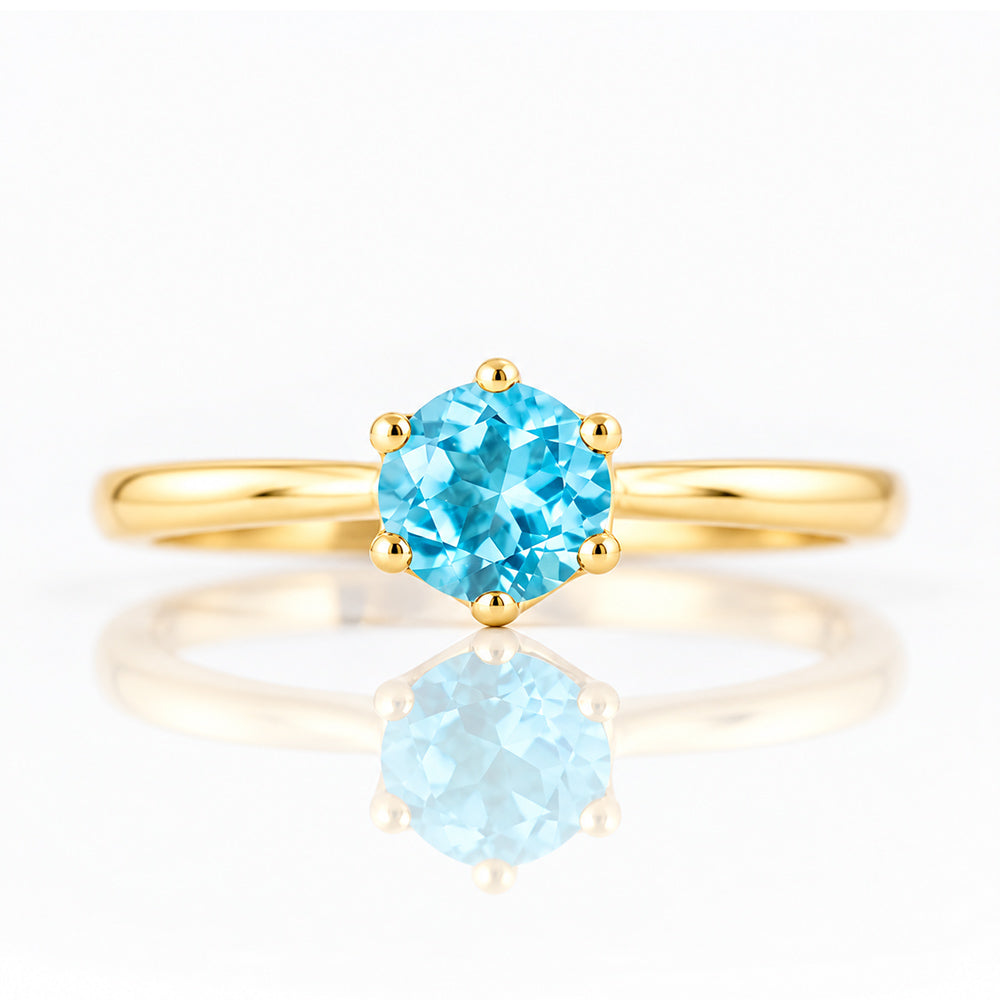 Tulip, a Six Claw Swiss Blue Topaz Ring - Victoria's Jewellery