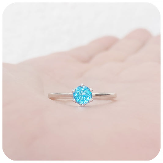 Round cut Swiss Blue Topaz Solitaire Stack Ring - Victoria's Jewellery