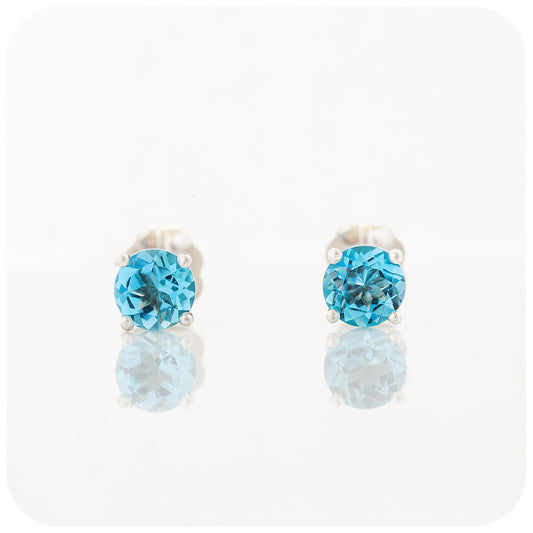 Round cut Swiss Blue Topaz Stud Earring - 5mm