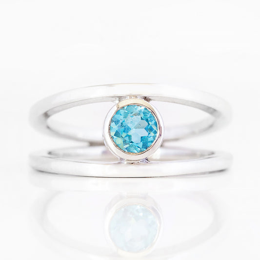 Harper, Round cut Swiss Blue Topaz Split Band Ring