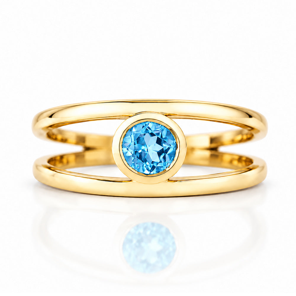 Harper, Round cut Swiss Blue Topaz Split Band Ring - Victoria's Jewellery