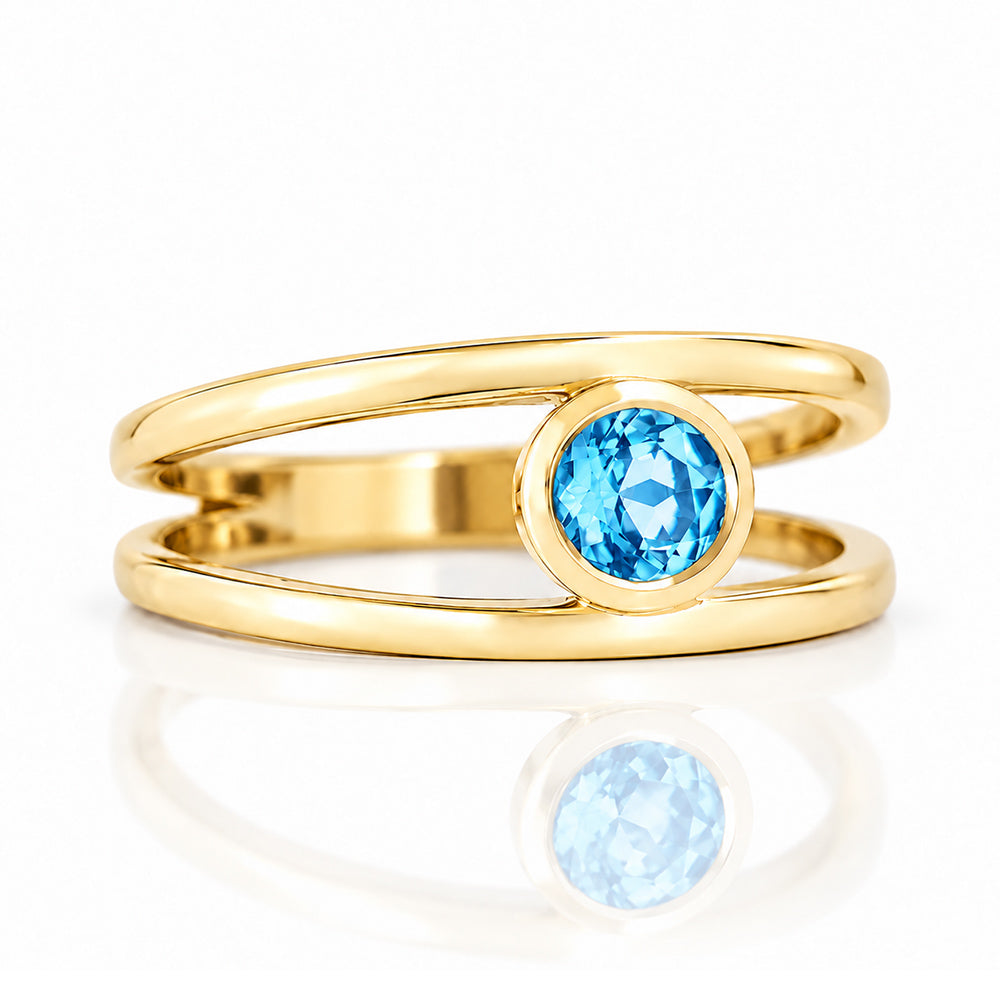 Harper, Round cut Swiss Blue Topaz Split Band Ring - Victoria's Jewellery