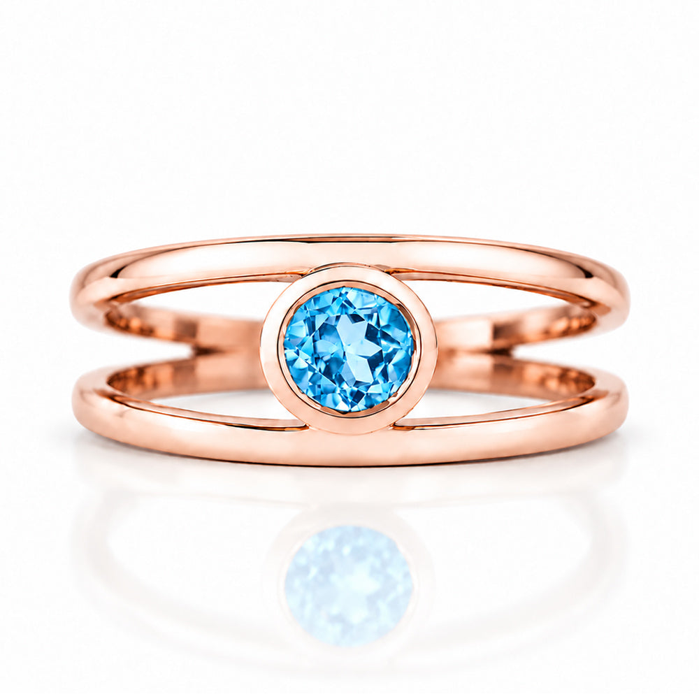Harper, Round cut Swiss Blue Topaz Split Band Ring - Victoria's Jewellery