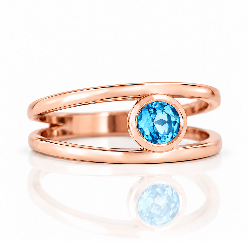 Harper, Round cut Swiss Blue Topaz Split Band Ring - Victoria's Jewellery