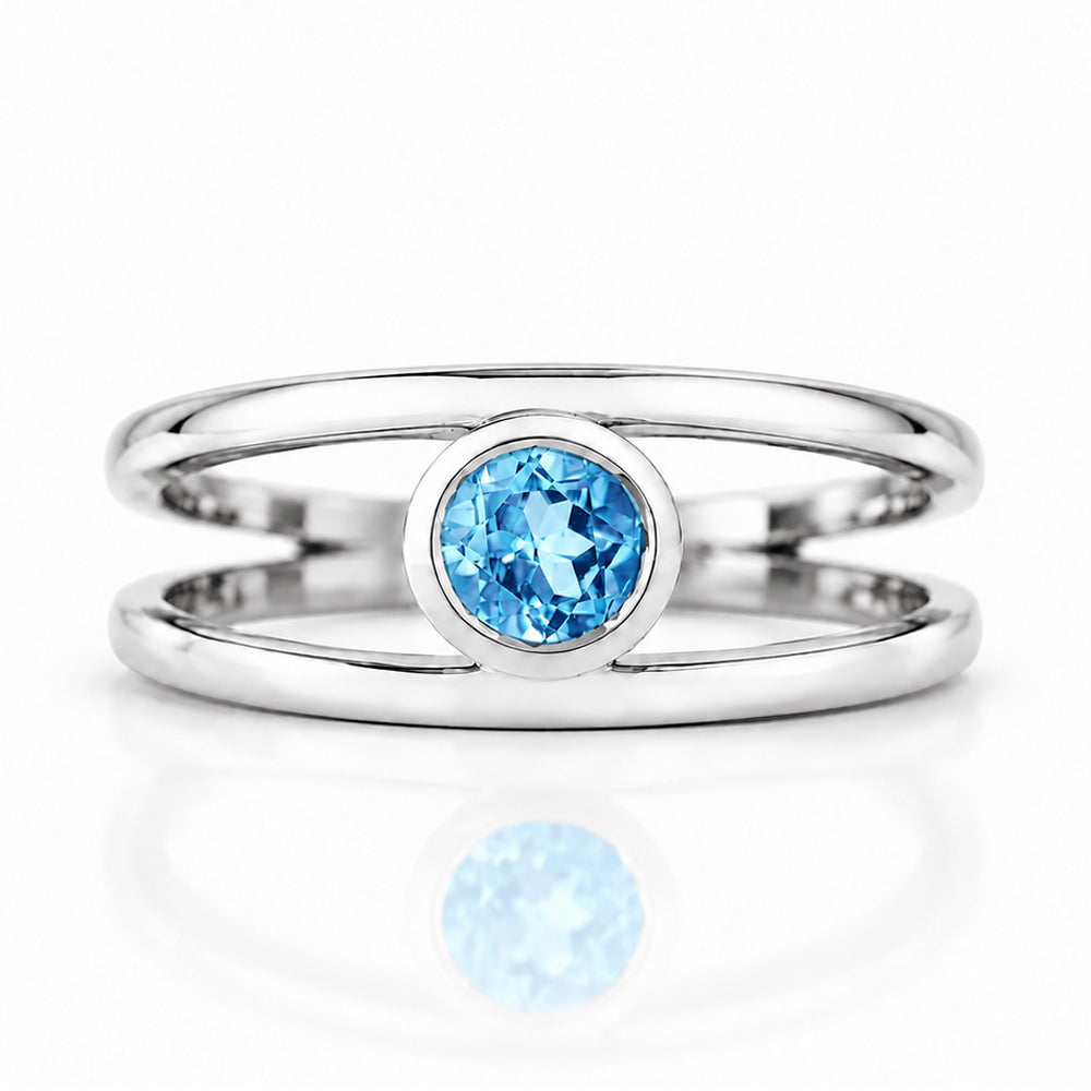 Harper, Round cut Swiss Blue Topaz Split Band Ring - Victoria's Jewellery