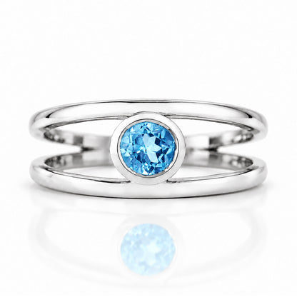 Harper, Round cut Swiss Blue Topaz Split Band Ring - Victoria's Jewellery