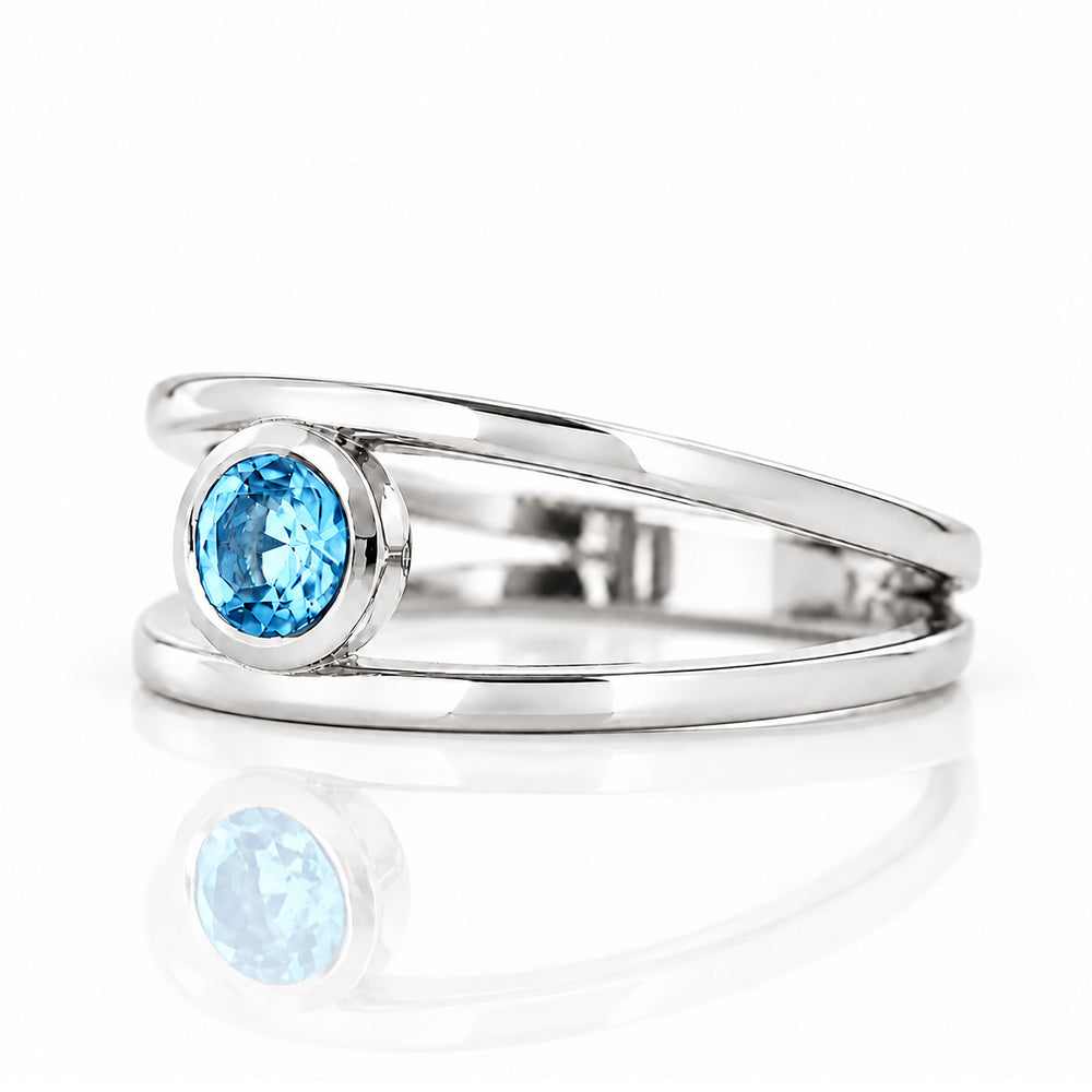 Harper, Round cut Swiss Blue Topaz Split Band Ring - Victoria's Jewellery