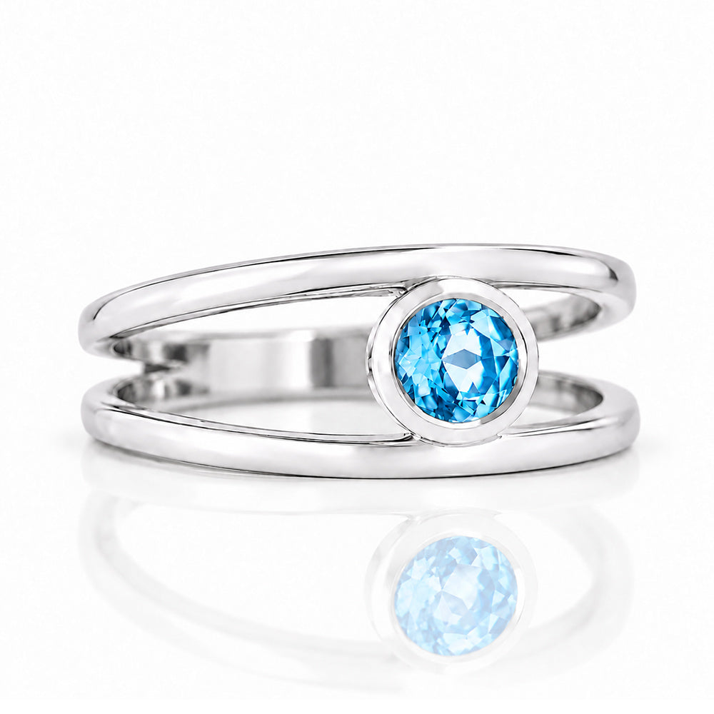 Harper, Round cut Swiss Blue Topaz Split Band Ring - Victoria's Jewellery