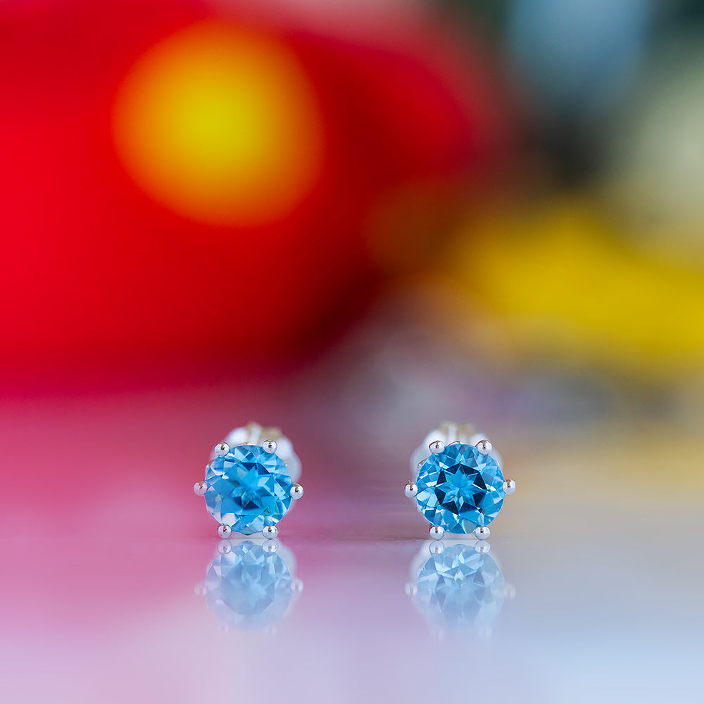 Tulip, Swiss Blue Topaz Stud Earrings - 5mm