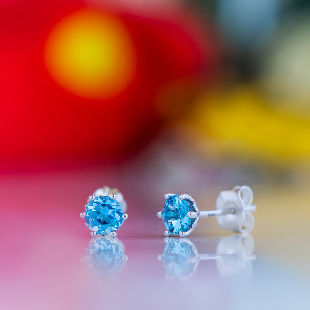 Tulip, Swiss Blue Topaz Stud Earrings - 5mm