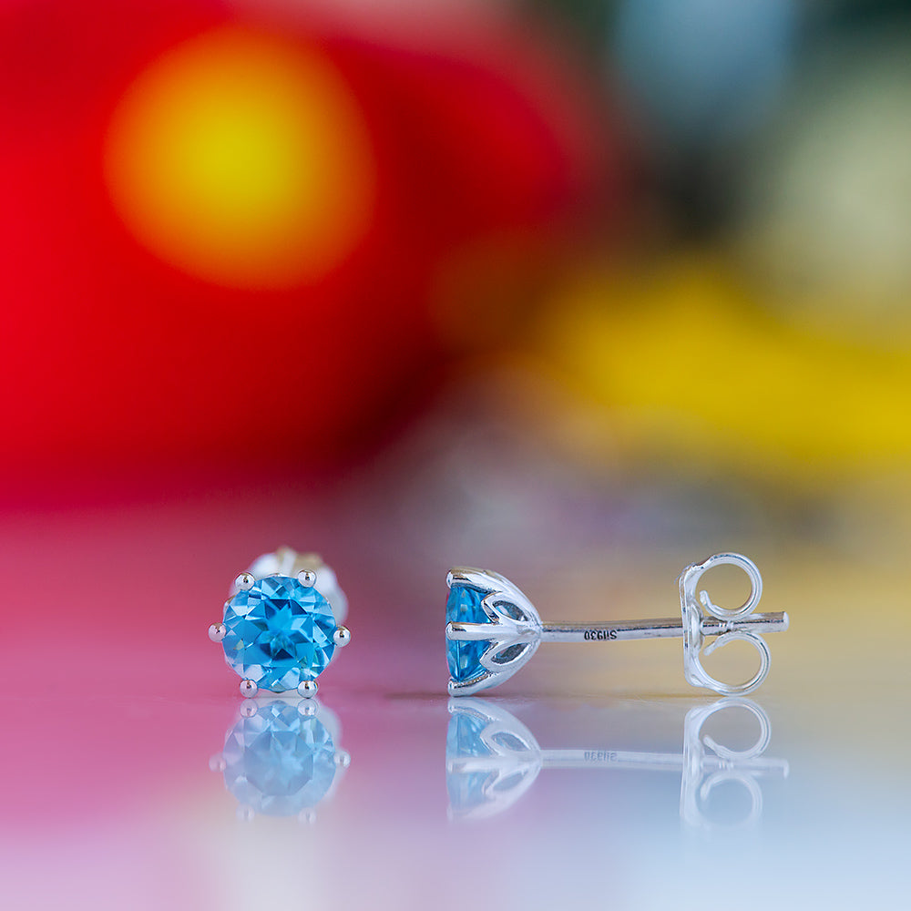 Tulip, Swiss Blue Topaz Stud Earrings - 5mm