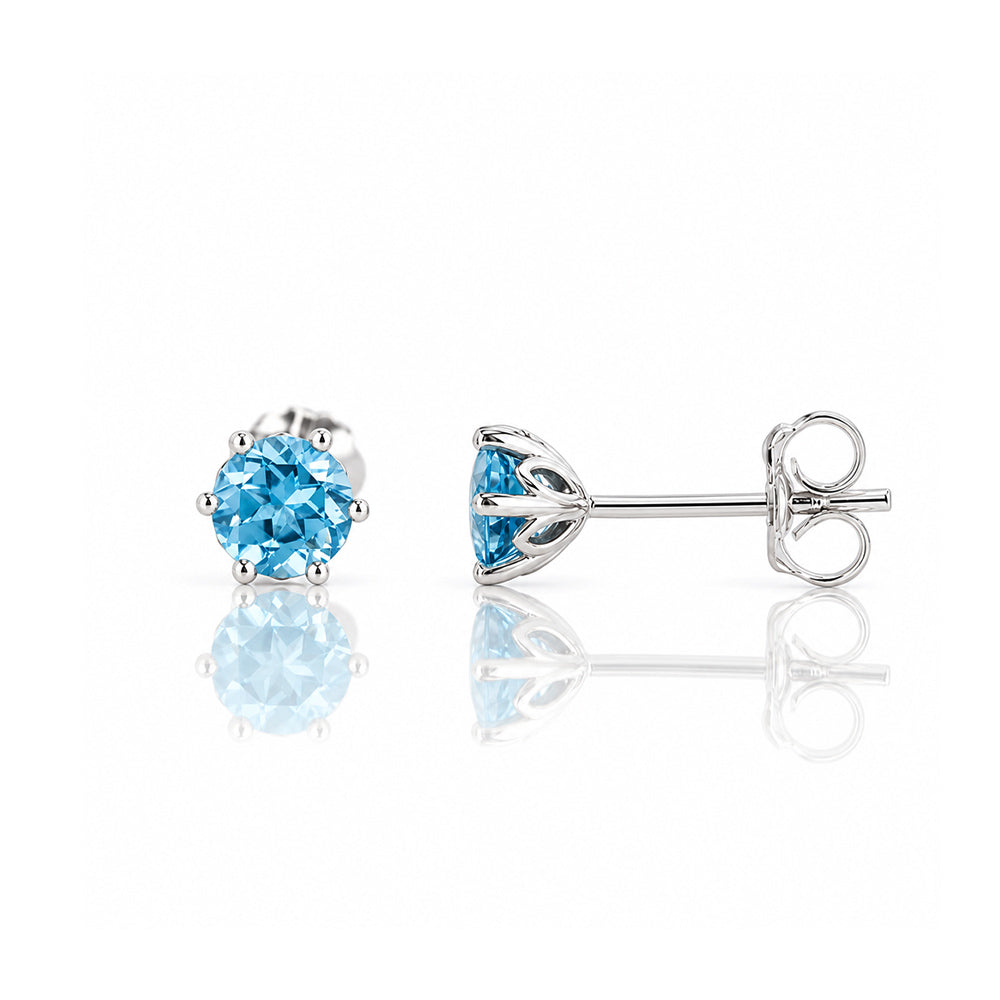 Tulip, Swiss Blue Topaz Stud Earrings - 5mm