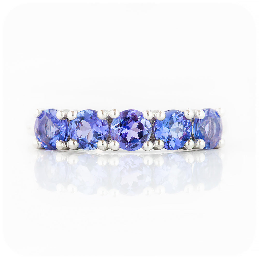 Brilliant Round cut Tanzanite Half Eternity Anniversary December Birthstone Ring - Victoria's Jewellery