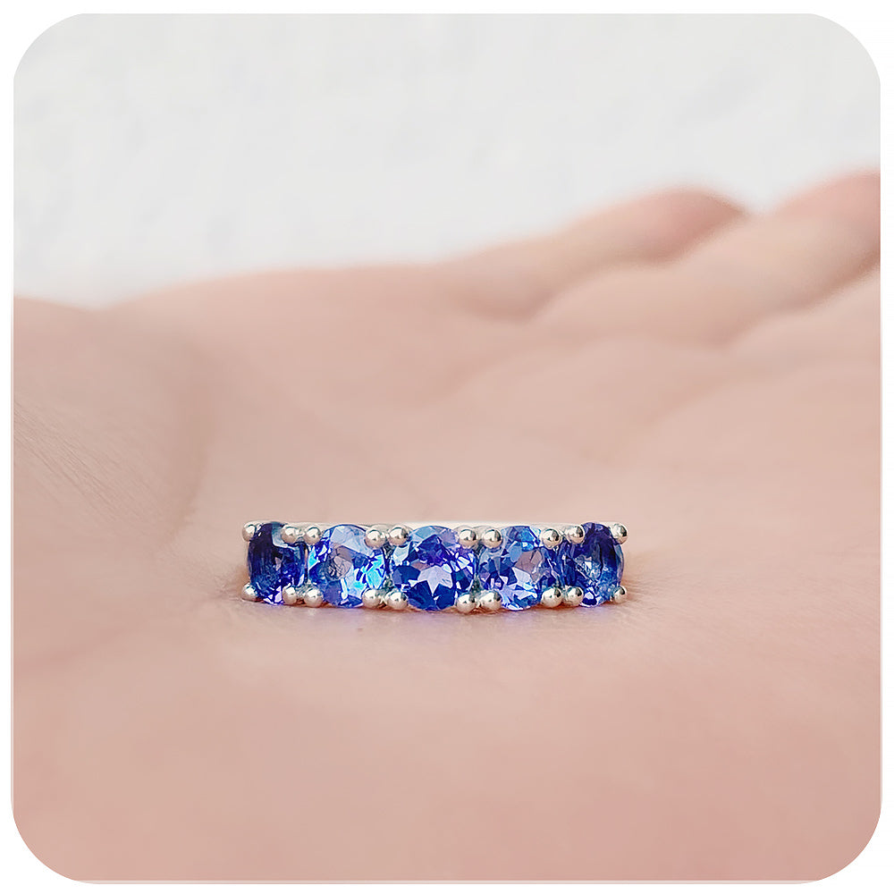 Brilliant Round cut Tanzanite Half Eternity Anniversary December Birthstone Ring - Victoria's Jewellery