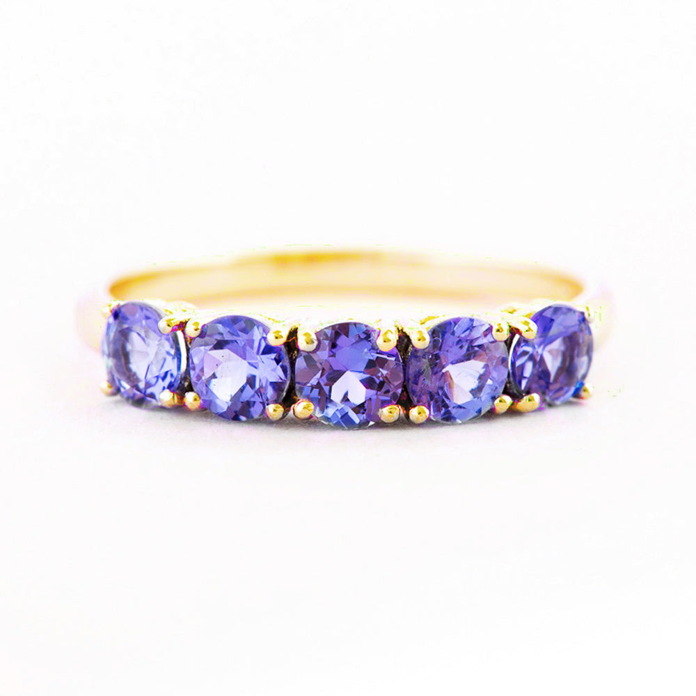 Round cut Tanzanite half eternity December Anniversary Ring in Yellow Gold - Victoria's Jewellery