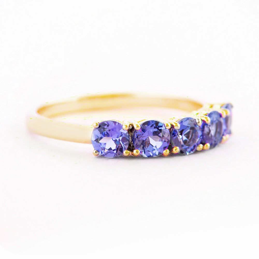 Round cut Tanzanite half eternity December Anniversary Ring in Yellow Gold - Victoria's Jewellery
