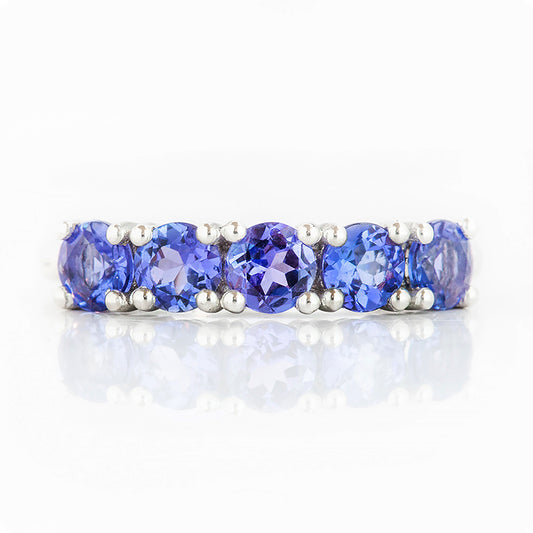 Round cut Tanzanite half eternity December Anniversary Ring in White Gold - Victoria's Jewellery