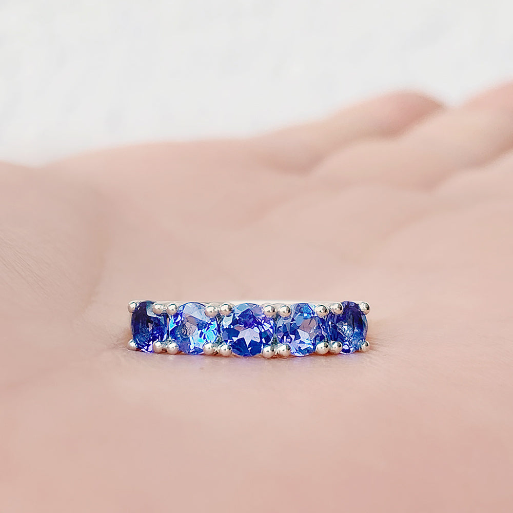 Round cut Tanzanite half eternity December Anniversary Ring in White Gold - Victoria's Jewellery
