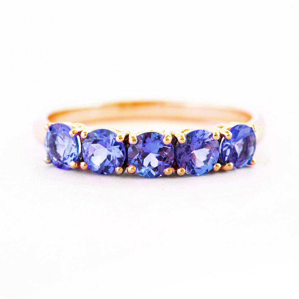 Round cut Tanzanite half eternity December Anniversary Ring in Rose Gold - Victoria's Jewellery